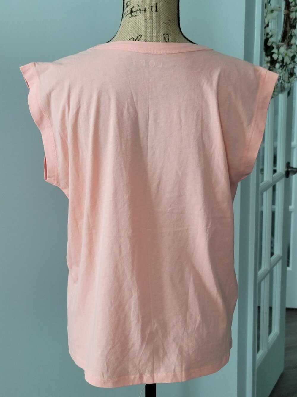 LOFT Womens Peach Smocked Shoulder Sleeveless V-Neck Knit Top Medium - Picture 3 of 10